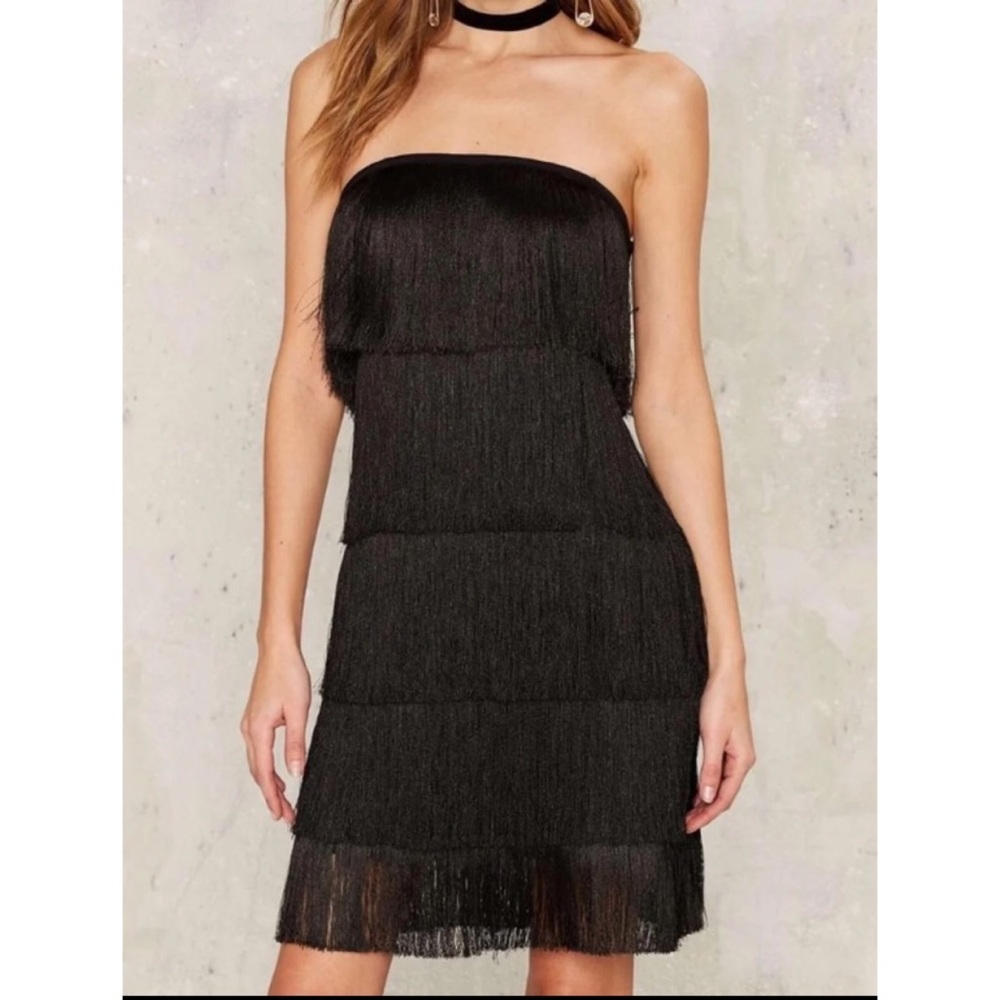 Nasty Gal Fringe Mini Dress Black